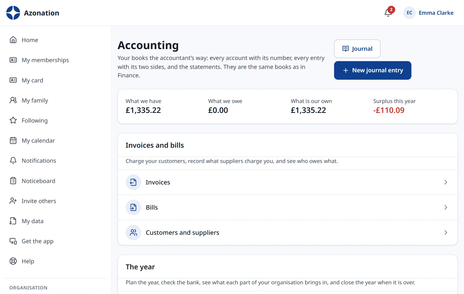 Professional accounting in Azonation, with example data