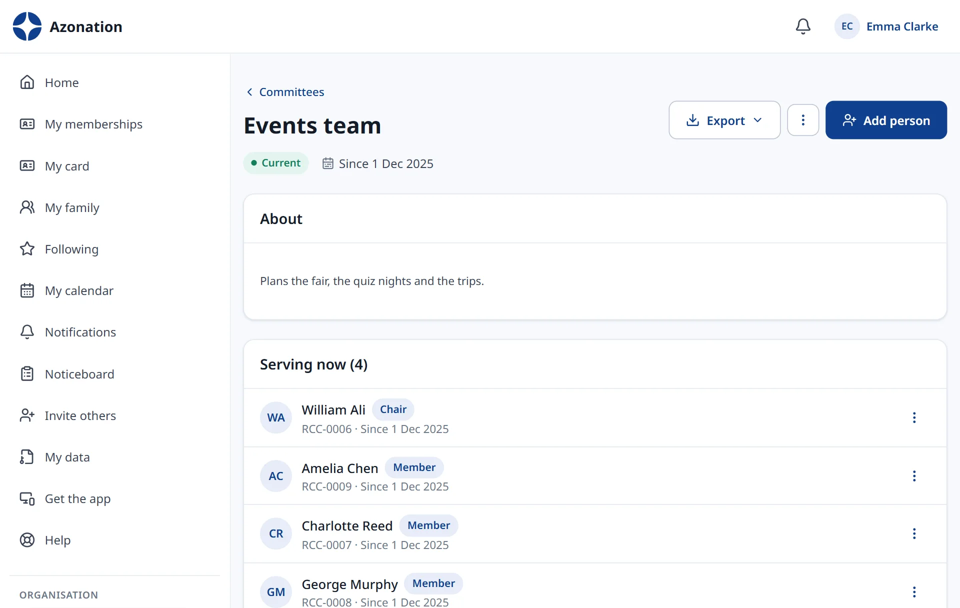 Committees in Azonation, with example data