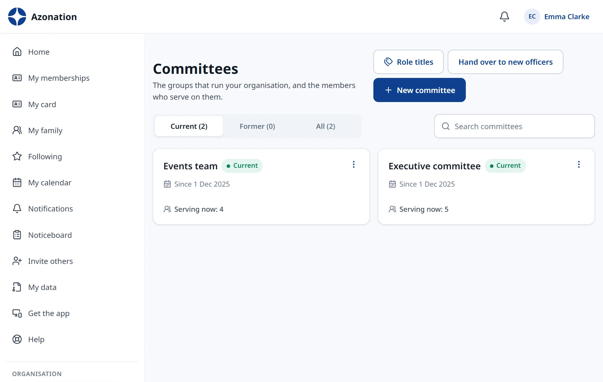 Committees in Azonation, with example data